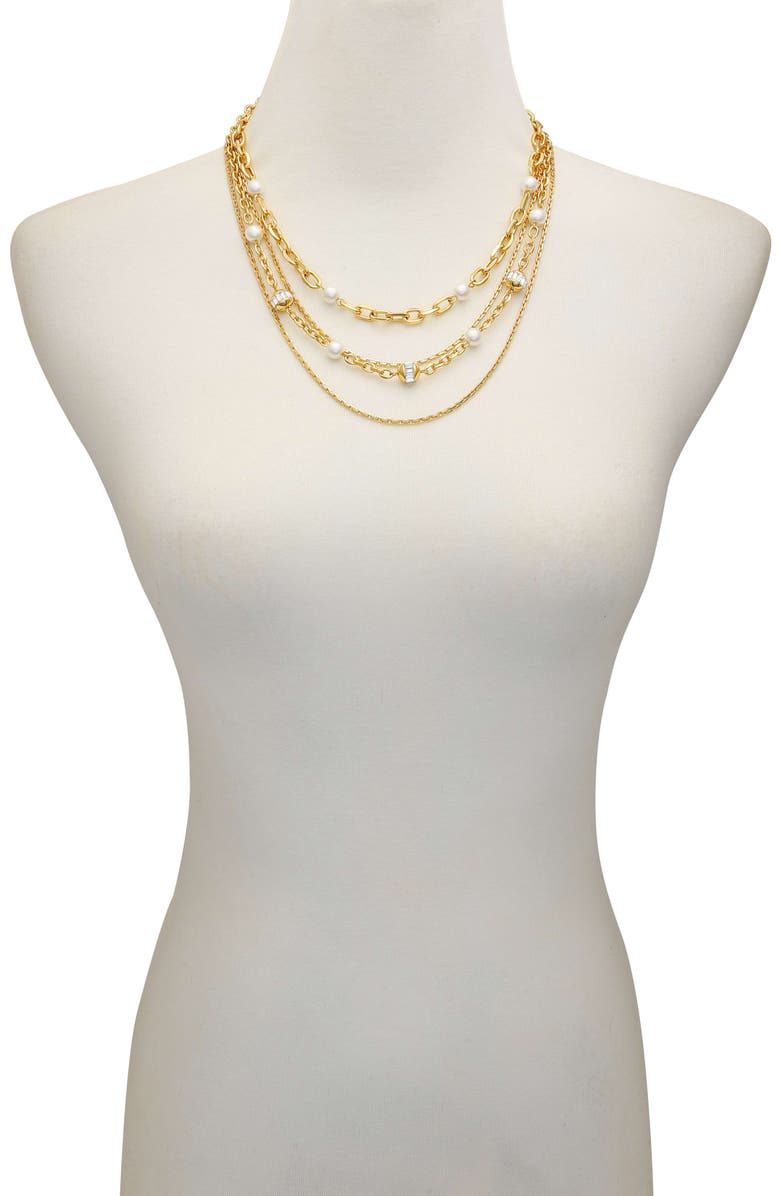 Vince Camuto Layered Chain Pearl Necklace, Alternate, color, 14K Gold Plated