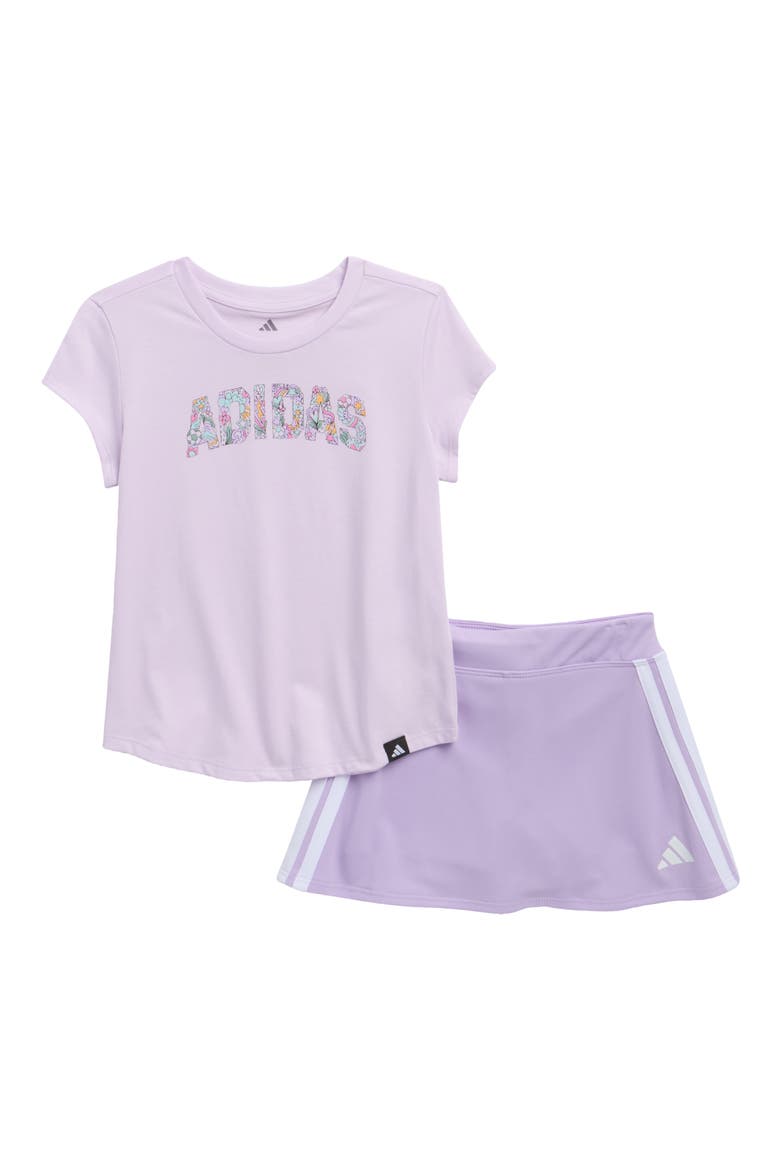 Kids' Graphic T-Shirt & Mesh Skort Set, Main, color, WHITE/ PURPLE