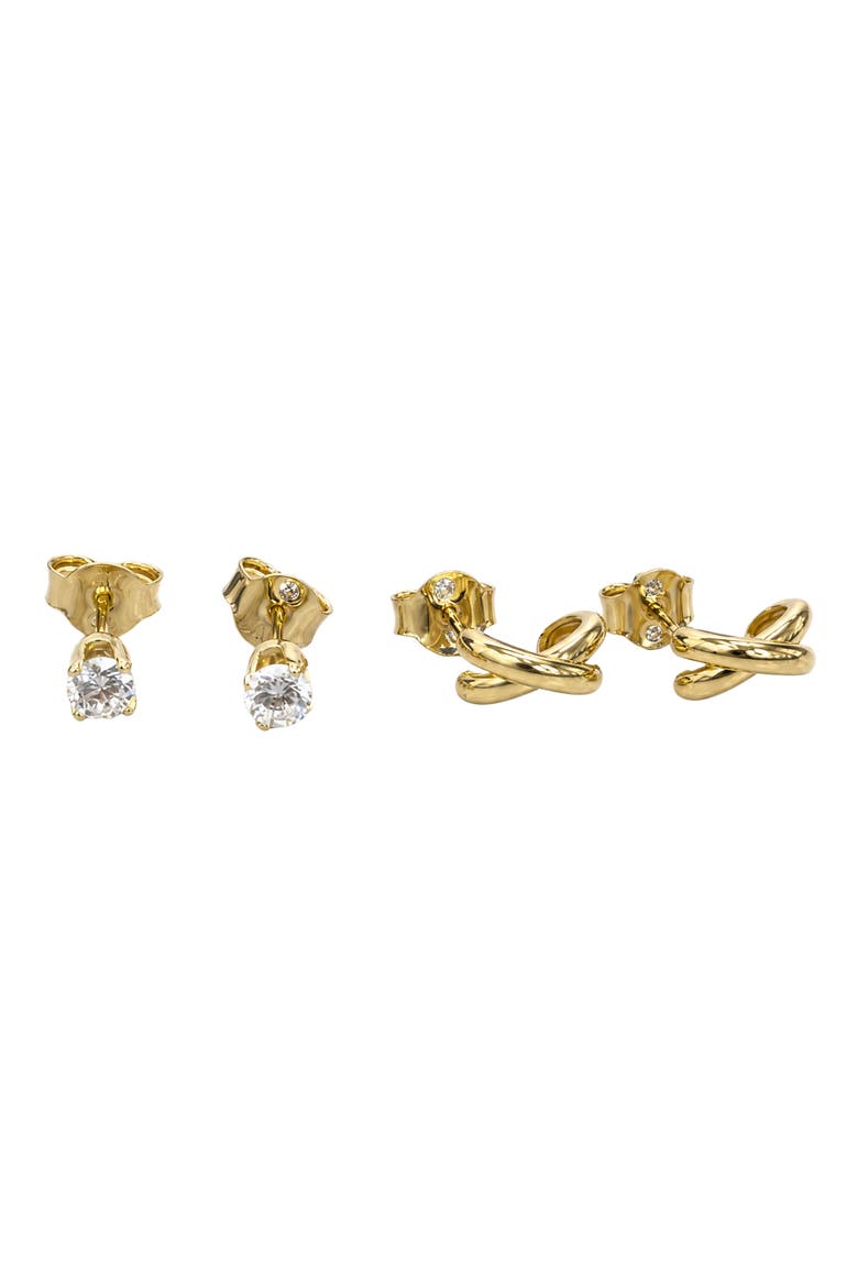 Crisscross Huggie & Cubic Zirconia Stud Earring Set, Main, color, GOLD