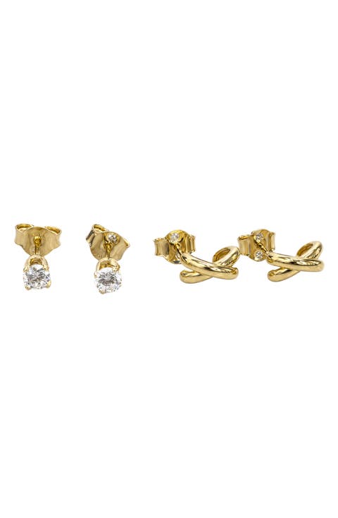 Crisscross Huggie & Cubic Zirconia Stud Earring Set