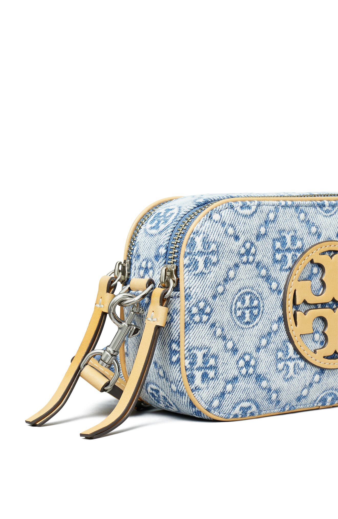 Tory Burch Mini Miller T Monogram Denim Crossbody Bag, Alternate, color, 