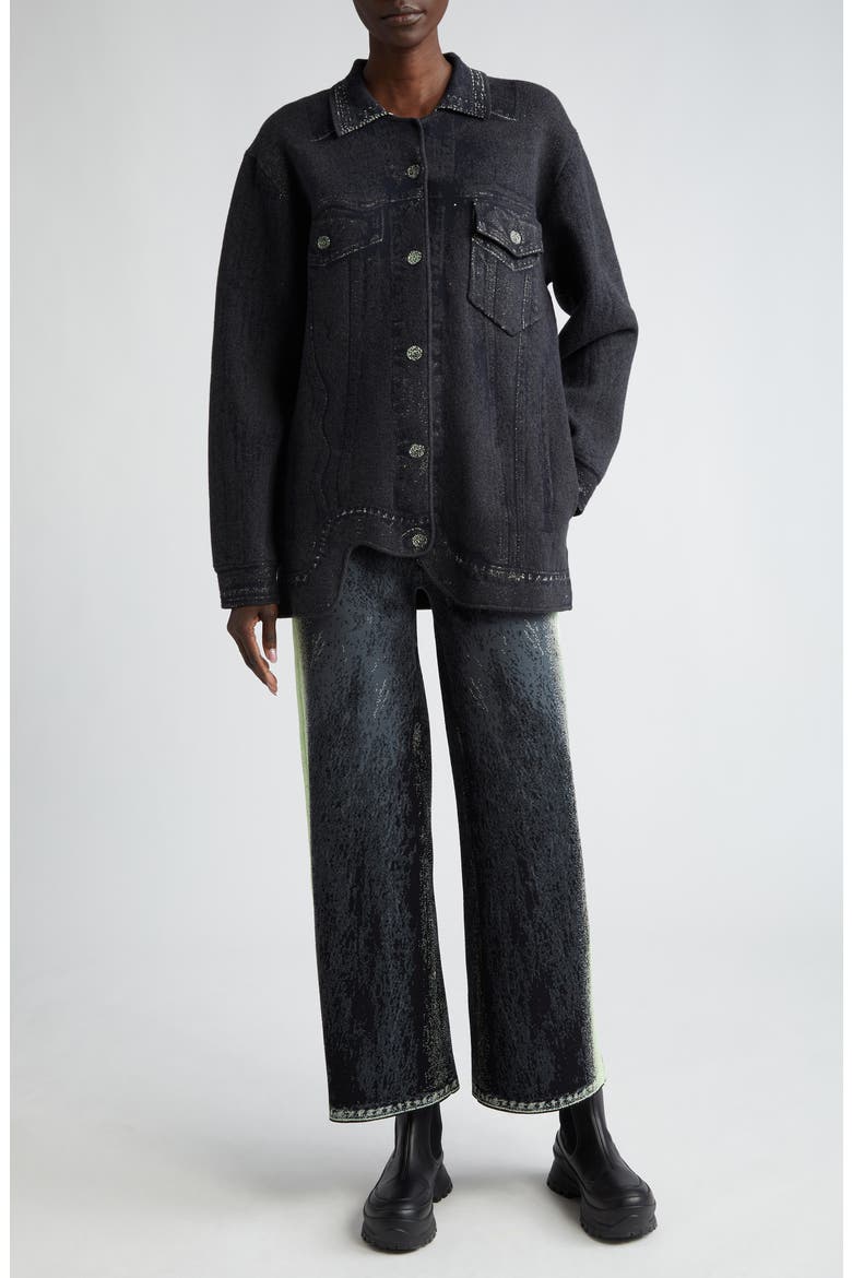 Zahra Denim Print Wide Leg Knit Pants, Alternate, color, BLACK