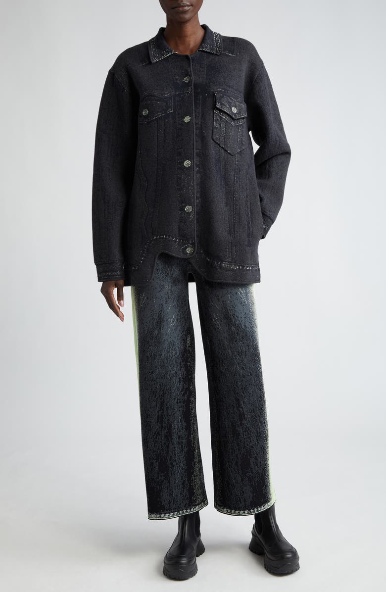 PH5 Zahra Denim Print Wide Leg Knit Pants, Alternate, color, Black