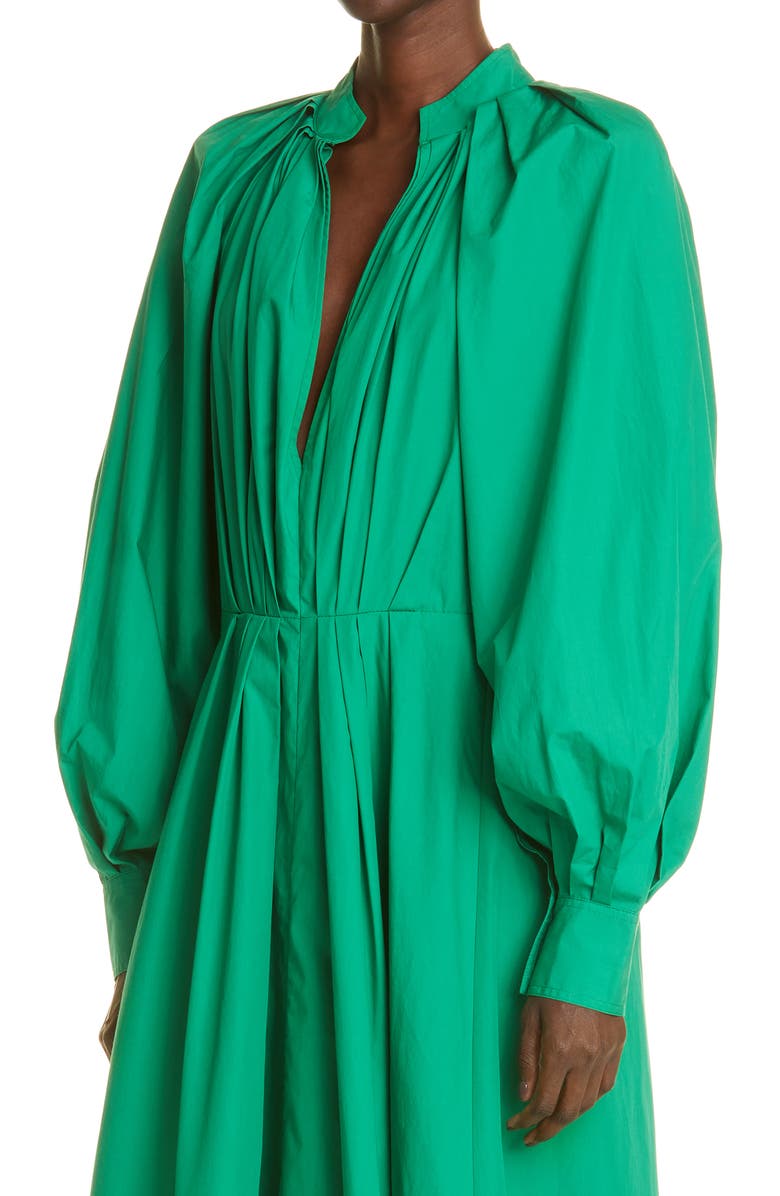 CO Pleated Long Sleeve Organic Cotton Poplin Midi Dress, Alternate, color,