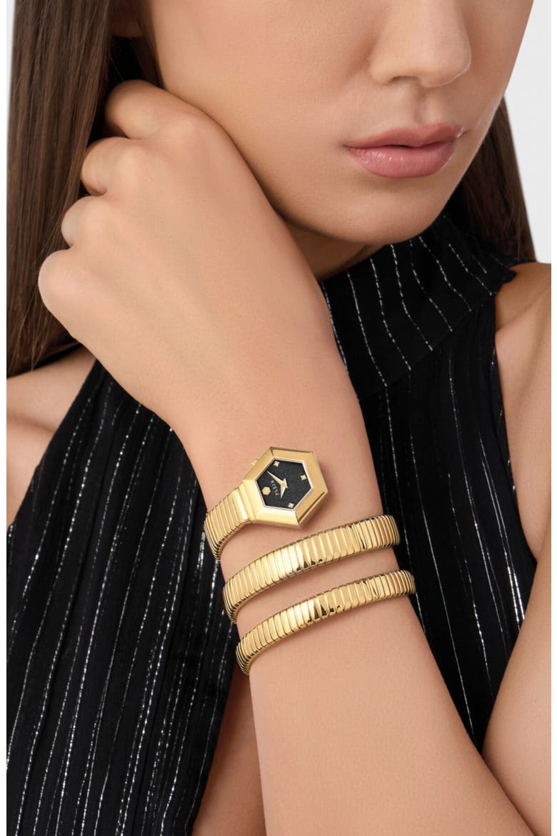 $nake Hexagon Spiral Bracelet Watch, 24mm, Alternate, color, IP YELLOW GOLD