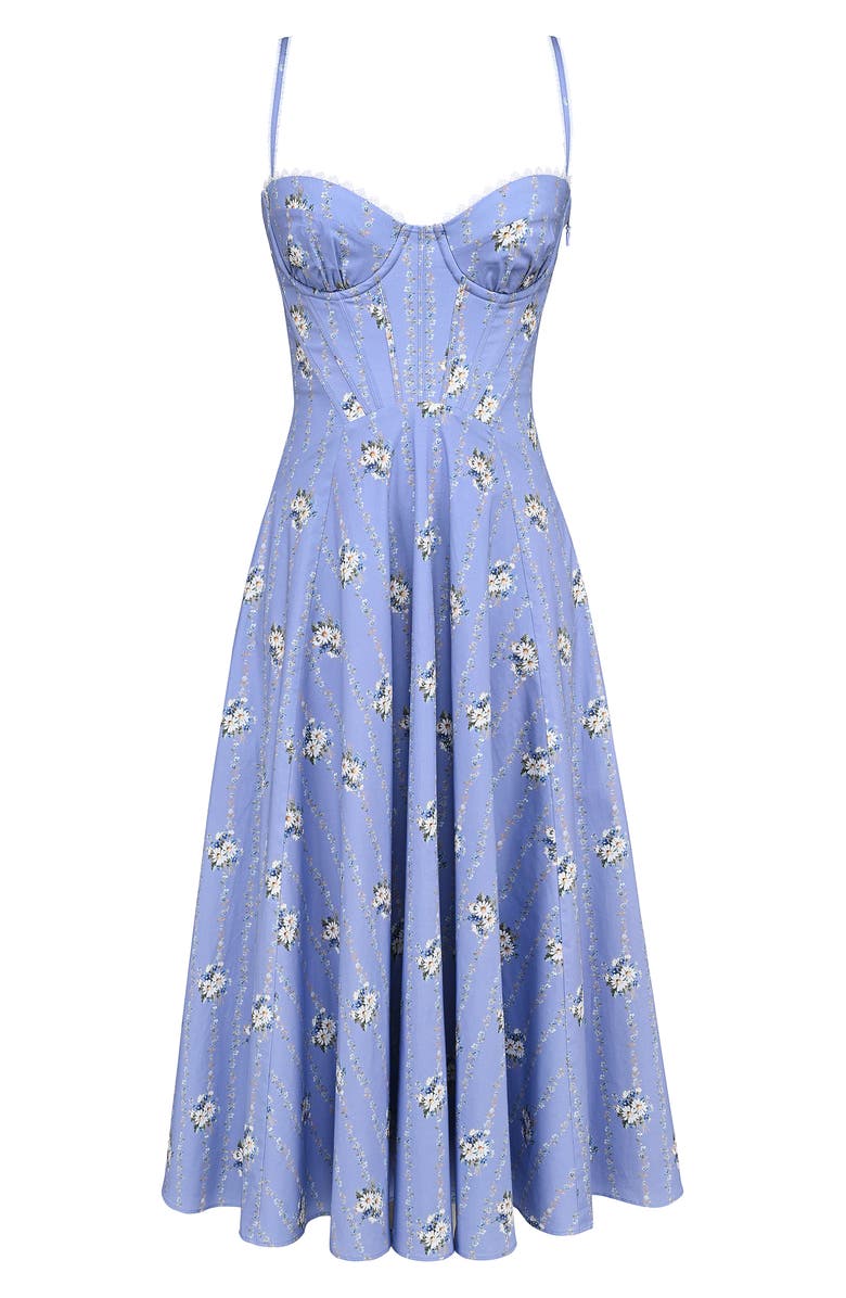 HOUSE OF CB Steffani Underwire Corset Midi Dress, Alternate, color, Daisy Stripe Blue