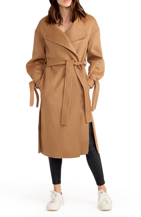 Head over Heels Collarless Belted Wool Blend Coat