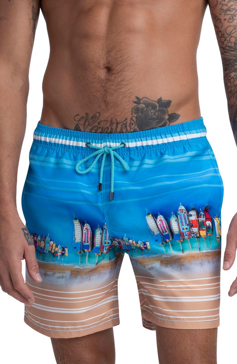 Bugatchi Ship Ashore Print Swim Trunks, Main, color, 