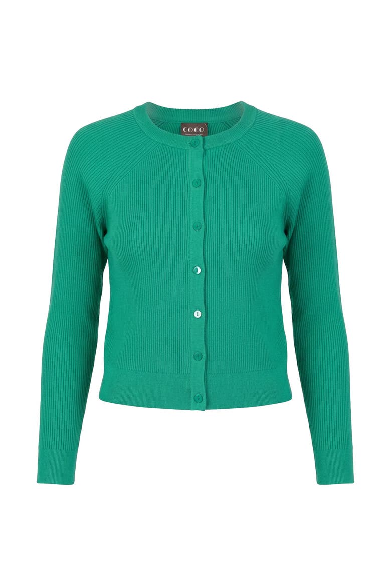 Cropped Rib Knit Raglan Button Cardigan, Main, color, Sea Green