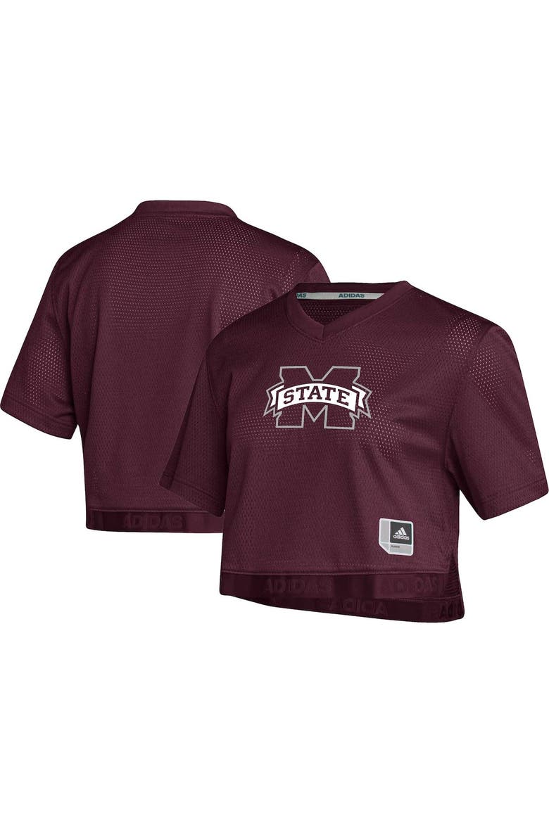 Women's adidas Red Mississippi State Bulldogs Primegreen V-Neck Cropped Jersey, Main, color, Maroon