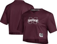 adidas Women's adidas Red Mississippi State Bulldogs Primegreen V-Neck Cropped Jersey