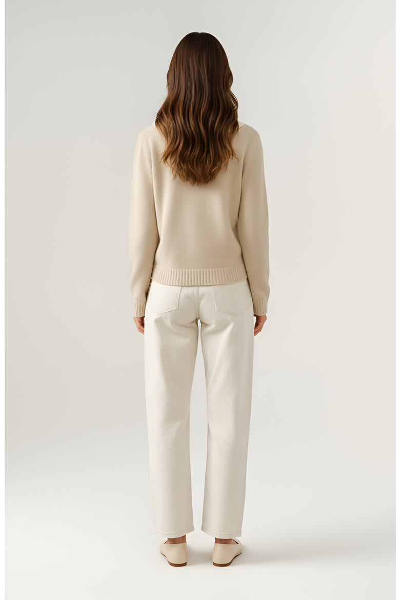 Cropped Knit Cardigan with Contrast Collar and Button Front, Alternate, color, Beige / Off-White