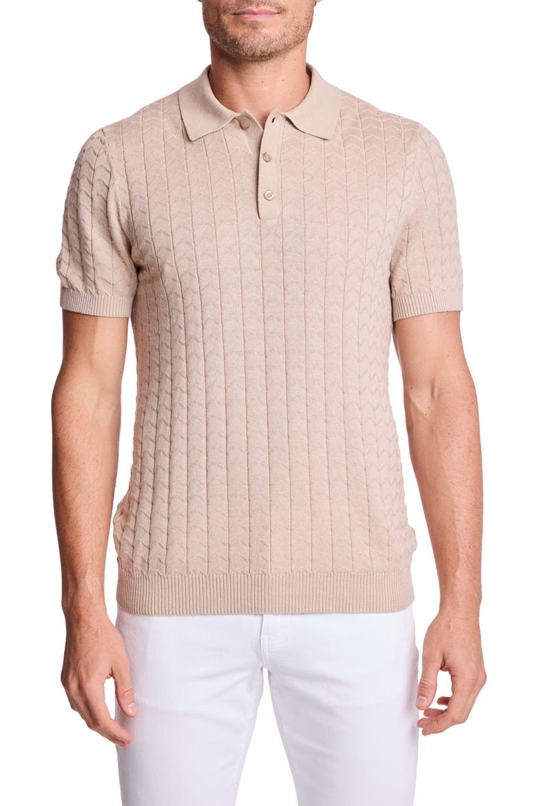 Trim Fit Zigzag Knit Polo, Main, color, SANDY OATMEAL