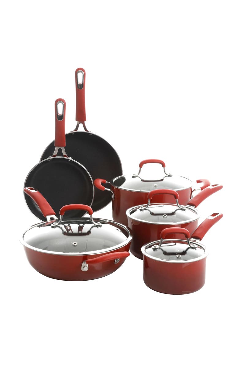 Kenmore Elite Andover 10 Piece Nonstick Aluminum Cookware Set, Main, color, Red Gradient