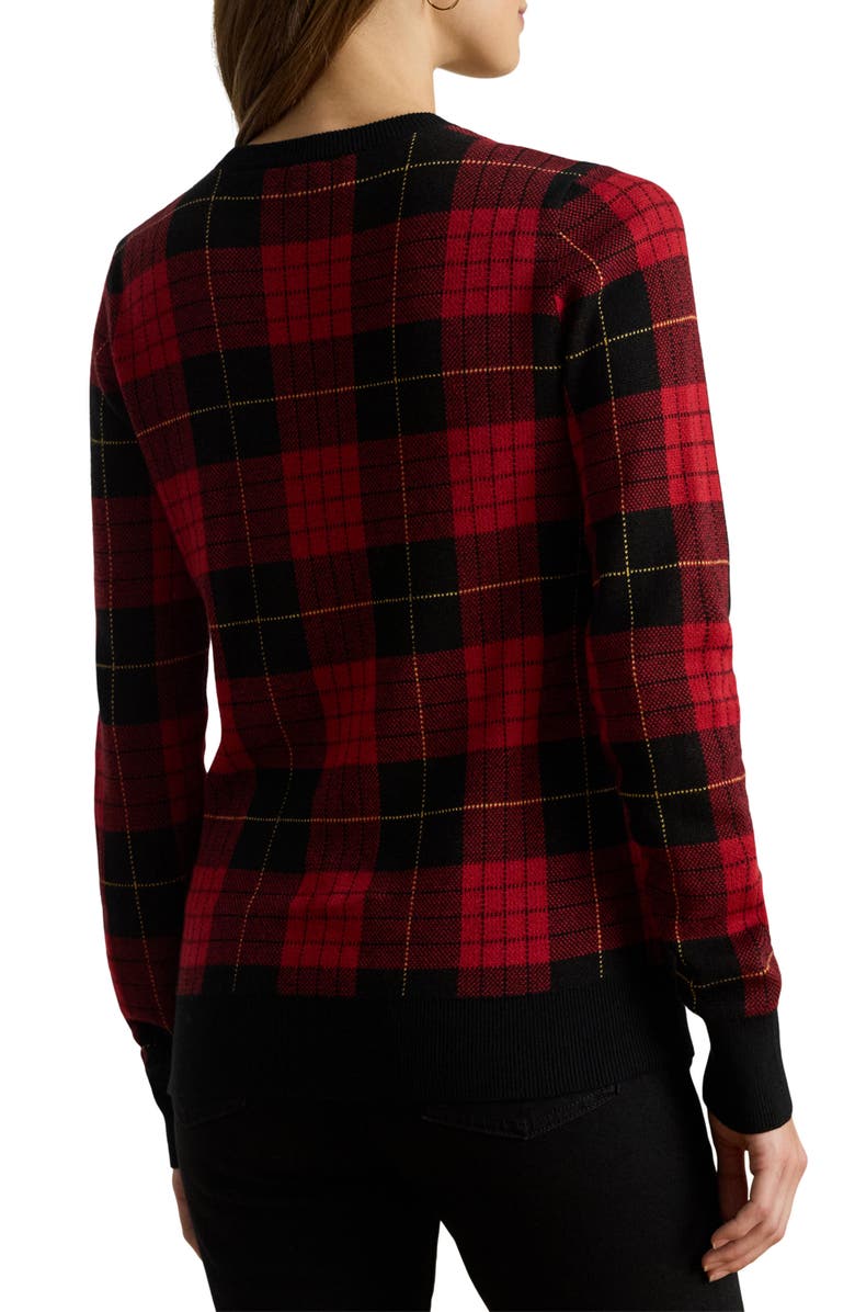 Lauren Ralph Lauren Plaid Crewneck Cotton Blend Sweater, Alternate, color, Black/ Red Multi