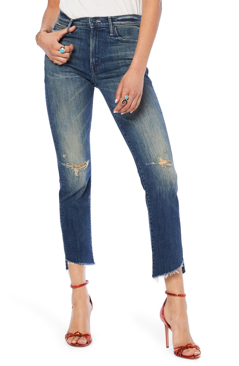 MOTHER The Rascal Ripped High Waist Step Hem Ankle Skinny Jeans, Main, color,
