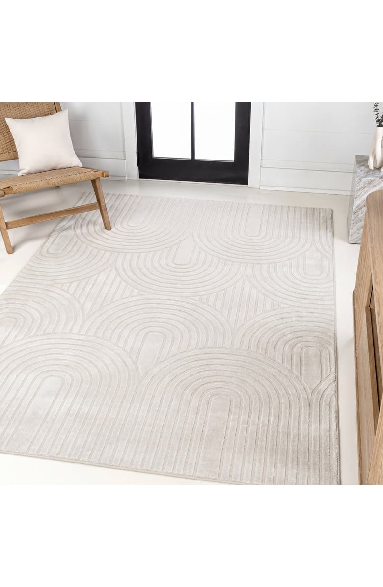 JONATHAN Y Ariana MidCentury Art Deco Striped Arches Two-Tone High-Low Area Rug, Alternate, color, White/Cream