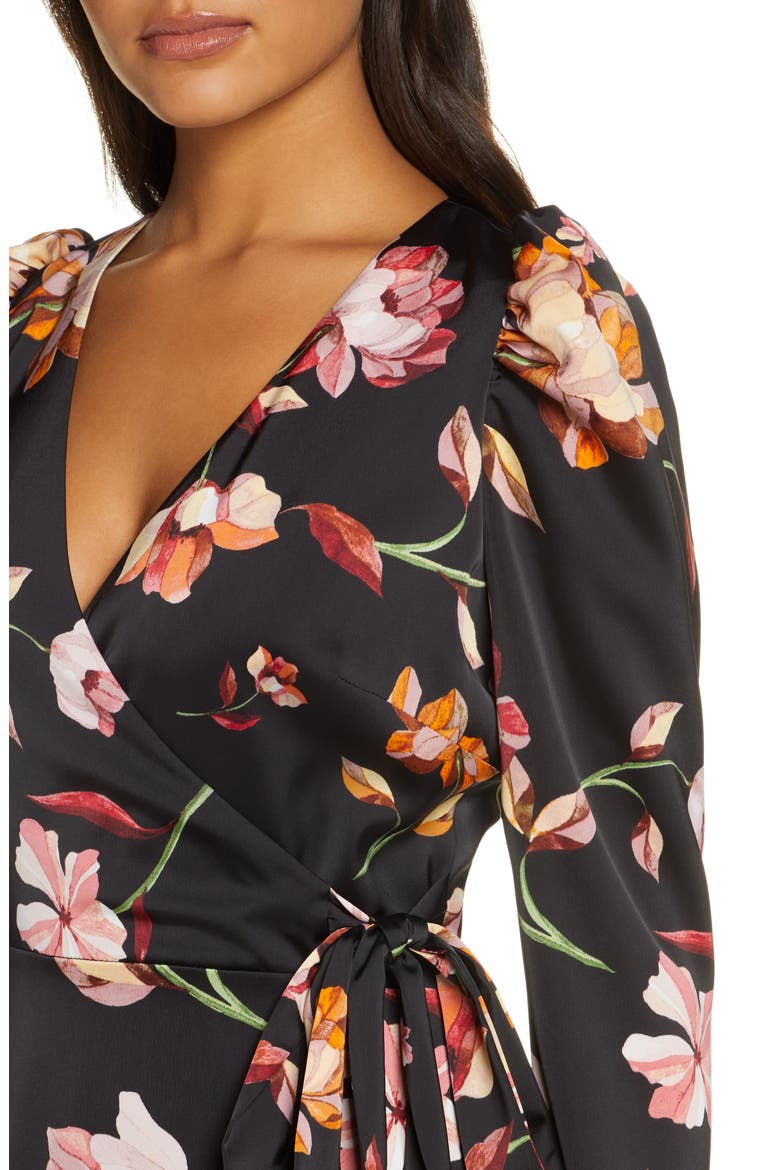 Long Sleeve Faux Wrap Dress, Alternate, color, BLK/CARLET