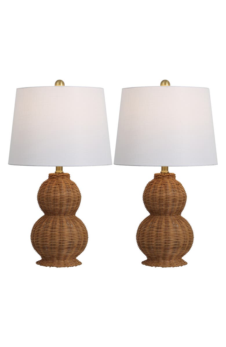 JONATHAN Y Millie 23" Modern Coastal Woven Rattan Gourd LED Table Lamp, Alternate, color, Dark Brown