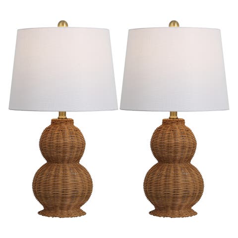 Millie 23" Modern Coastal Woven Rattan Gourd LED Table Lamp (Set of 2)