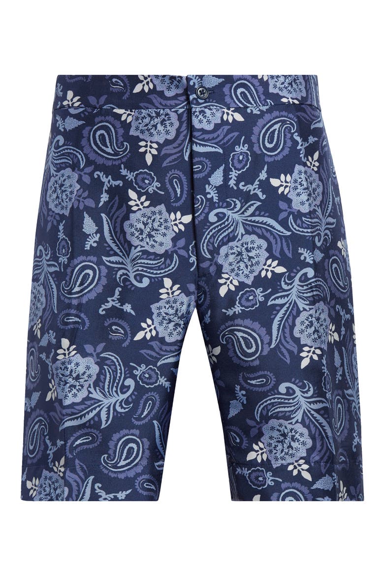 Hand Tailored Maiori Choppa Print Silk Shorts, Alternate, color, NAVY TONAL