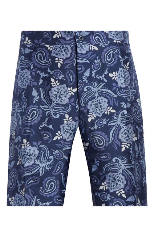 Ralph Lauren Purple Label Hand Tailored Maiori Choppa Print Silk Shorts In Navy Tonal