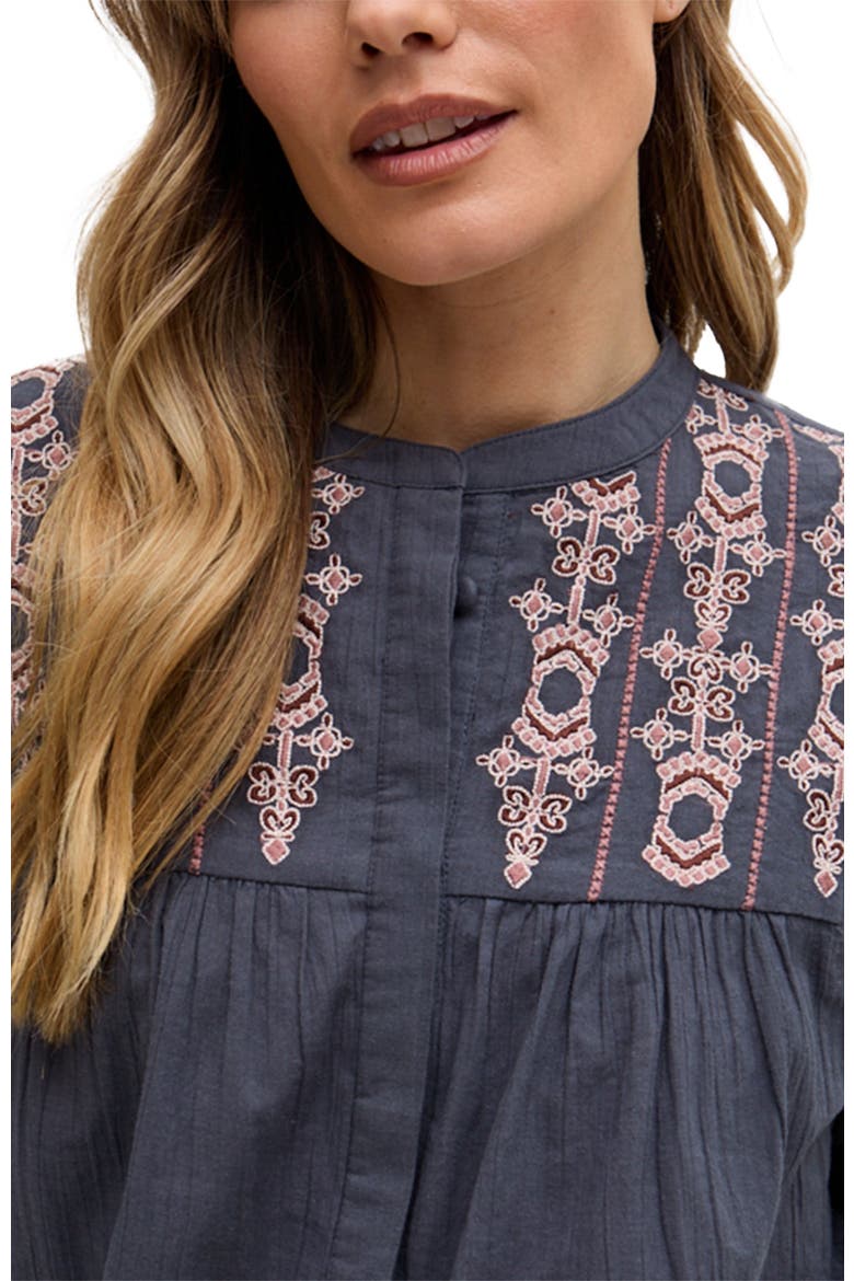 Demi Embroidered Ballon Sleeve Shirt, Alternate, color, Grey