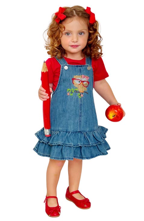 Girls Owl Denim Overall Dress Set (Toddler, Little Kid & Big Kid)