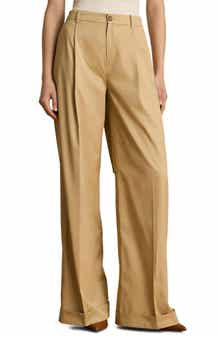 Lauren Ralph Lauren Pleat Front Wide Leg Cotton Twill Pants