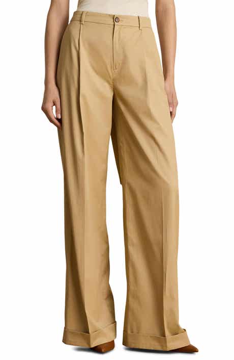 Lauren Ralph Lauren Pleat Front Wide Leg Cotton Twill Pants