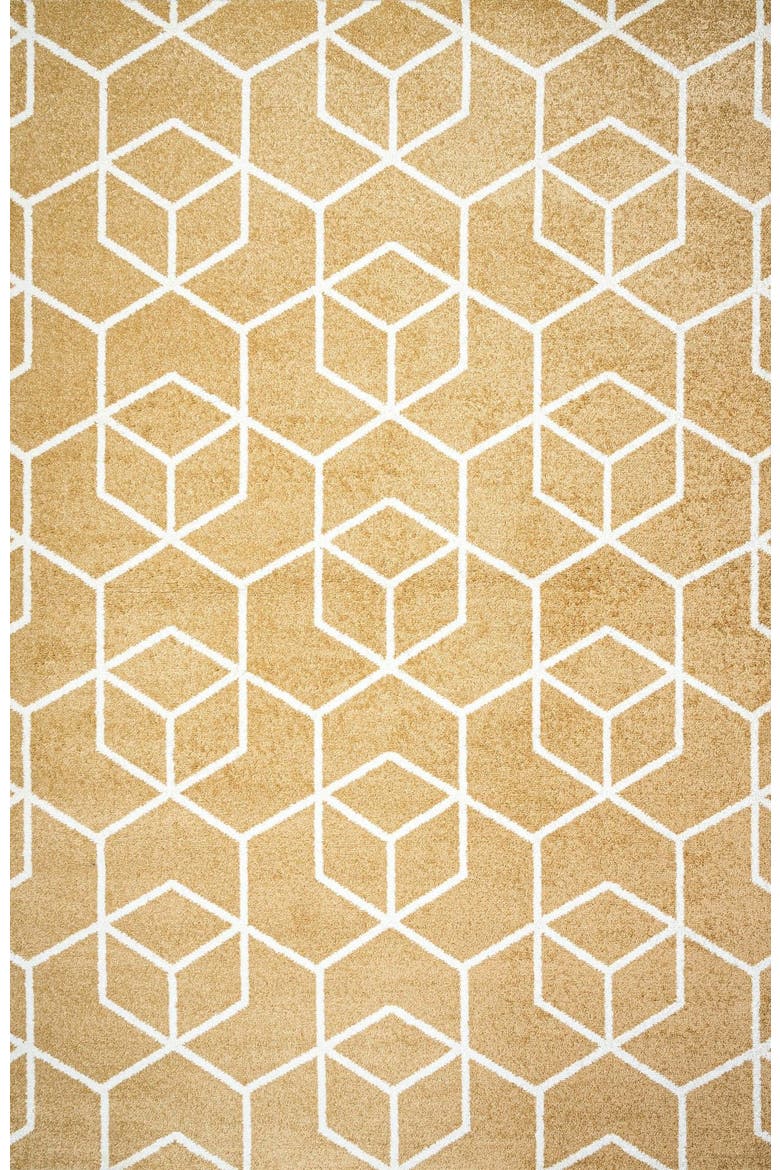 Tumbling Blocks Modern Geometric Area Rug, Alternate, color, Gold/White