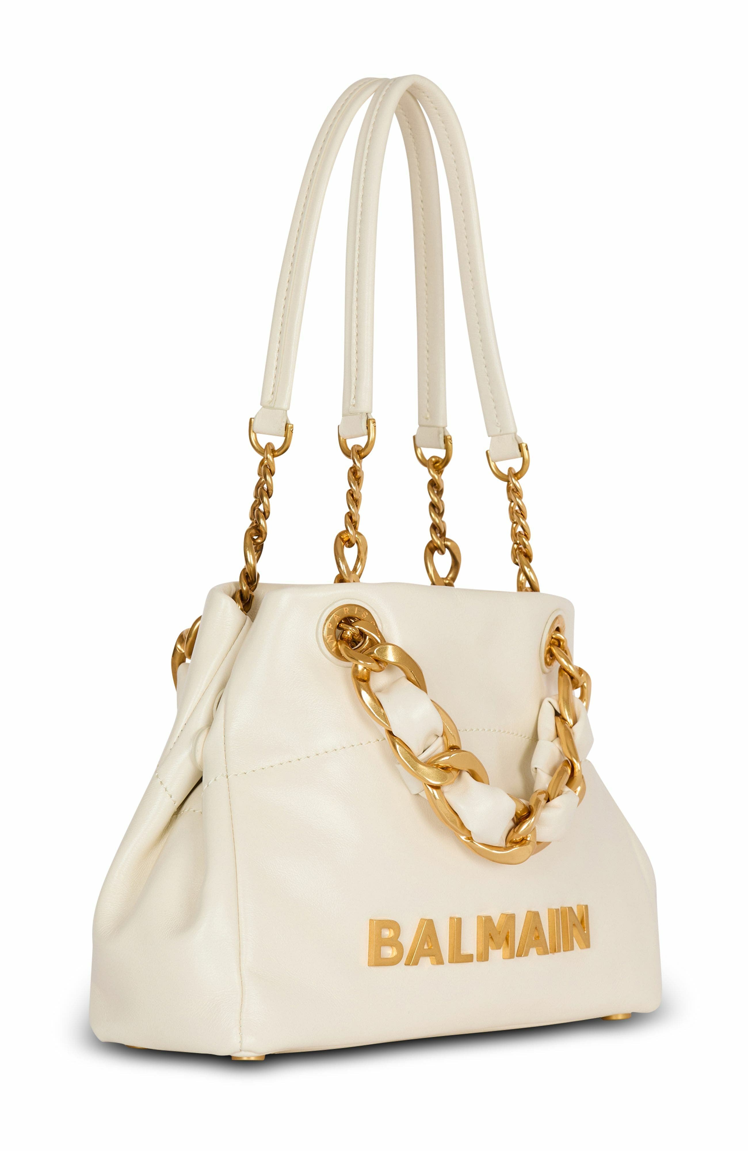 Balmain 1945 Soft Small Crinkled Leather Tote Bag, Alternate, color, 