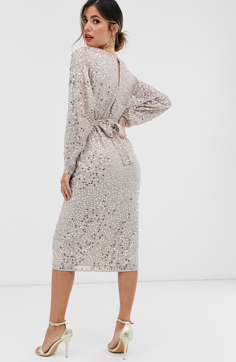 ASOS DESIGN Sequin Long Sleeve Midi Dress, Alternate, color, 