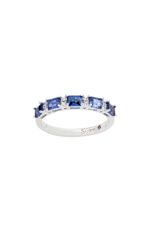 Sterling Silver Sapphire & Lab Grown White Sapphire & Diamond Accent Half Band Ring