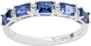 SUZY LEVIAN Sterling Silver Sapphire & Lab Grown White Sapphire & Diamond Accent Half Band Ring