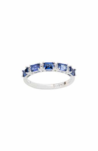 SUZY LEVIAN Sterling Silver Sapphire & Lab Grown White Sapphire & Diamond Accent Half Band Ring