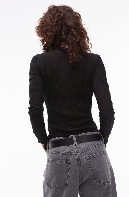 Topshop Ruffle Trim Long Sleeve Semisheer Top In Black