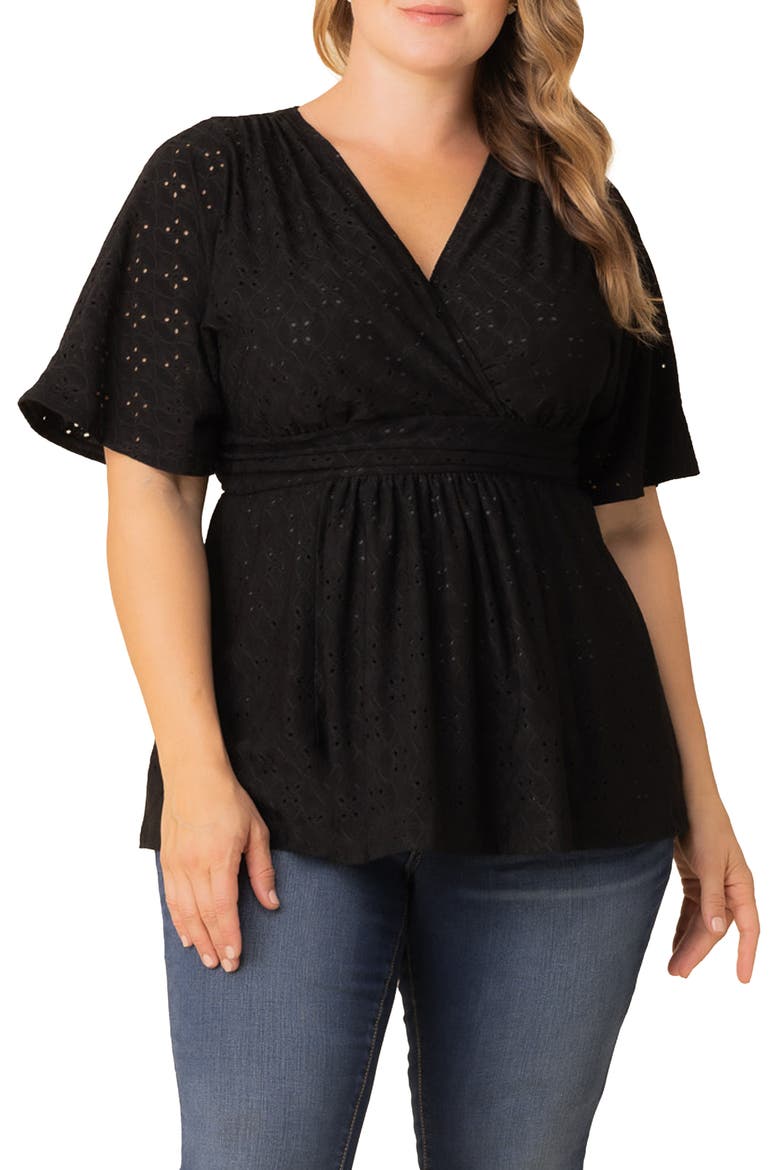 Sunny Day Eyelet Wrap Top, Main, color, BLACK NOIR