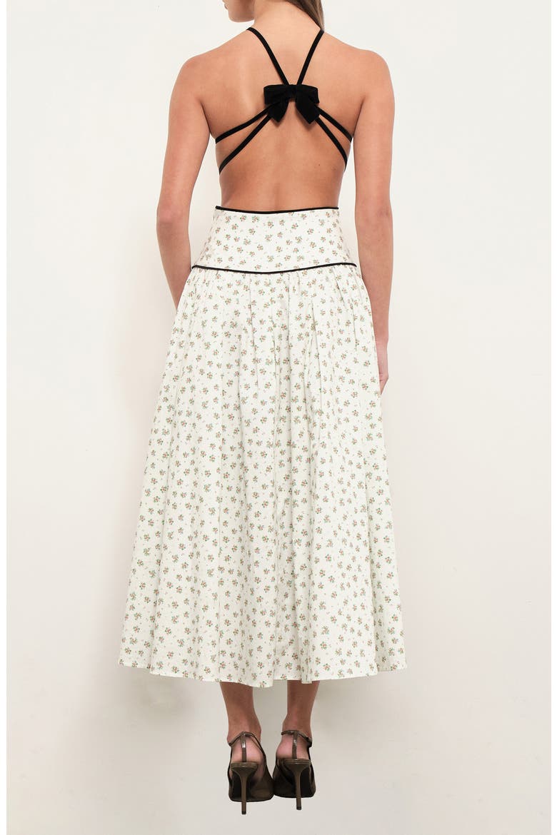 Harlow Bow Detail Floral Open Back Cotton Midi Dress, Alternate, color, SPRIGGED FLORAL