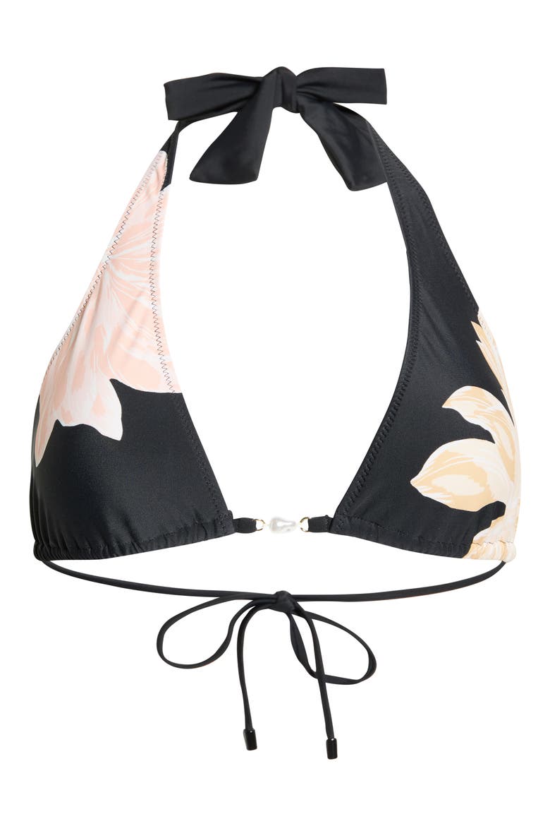 Halter Triangle Bikini Top, Alternate, color, BLACK