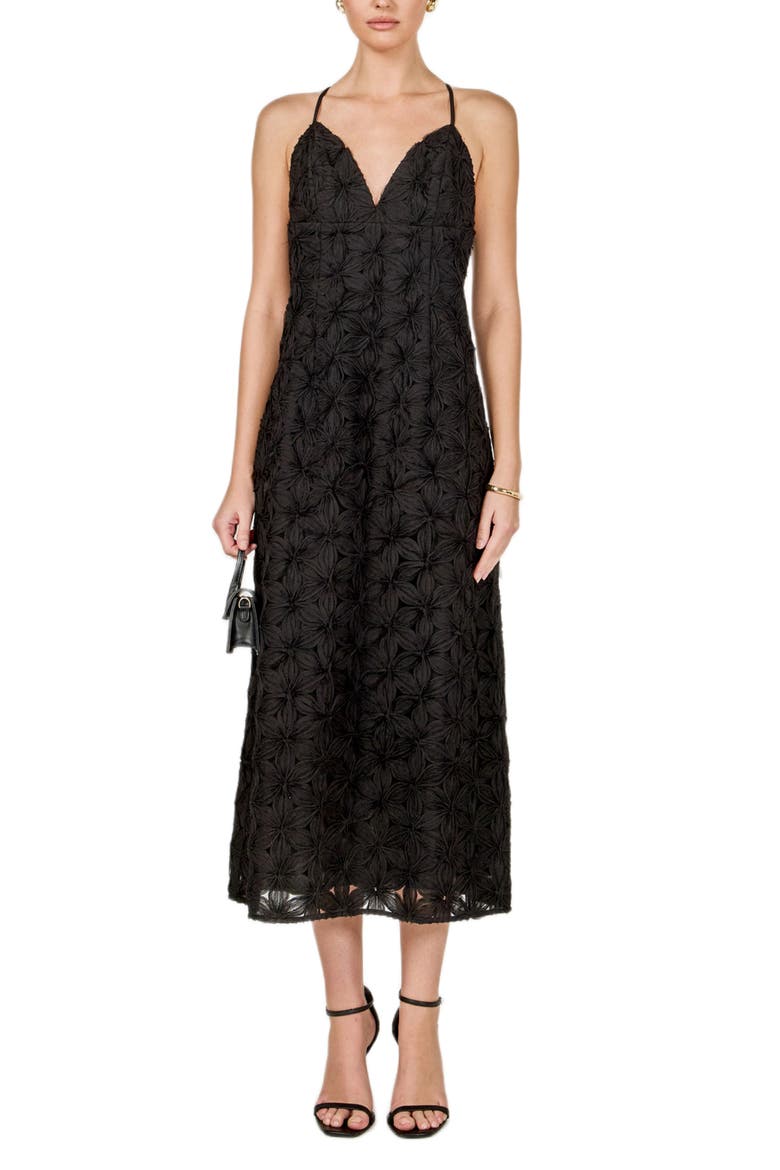 Textured Floral Midi Dress, Main, color, BLACK