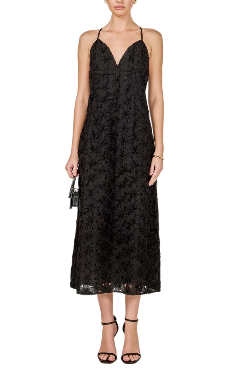 Endless Rose Textured Floral Midi Dress, Main, color, Black