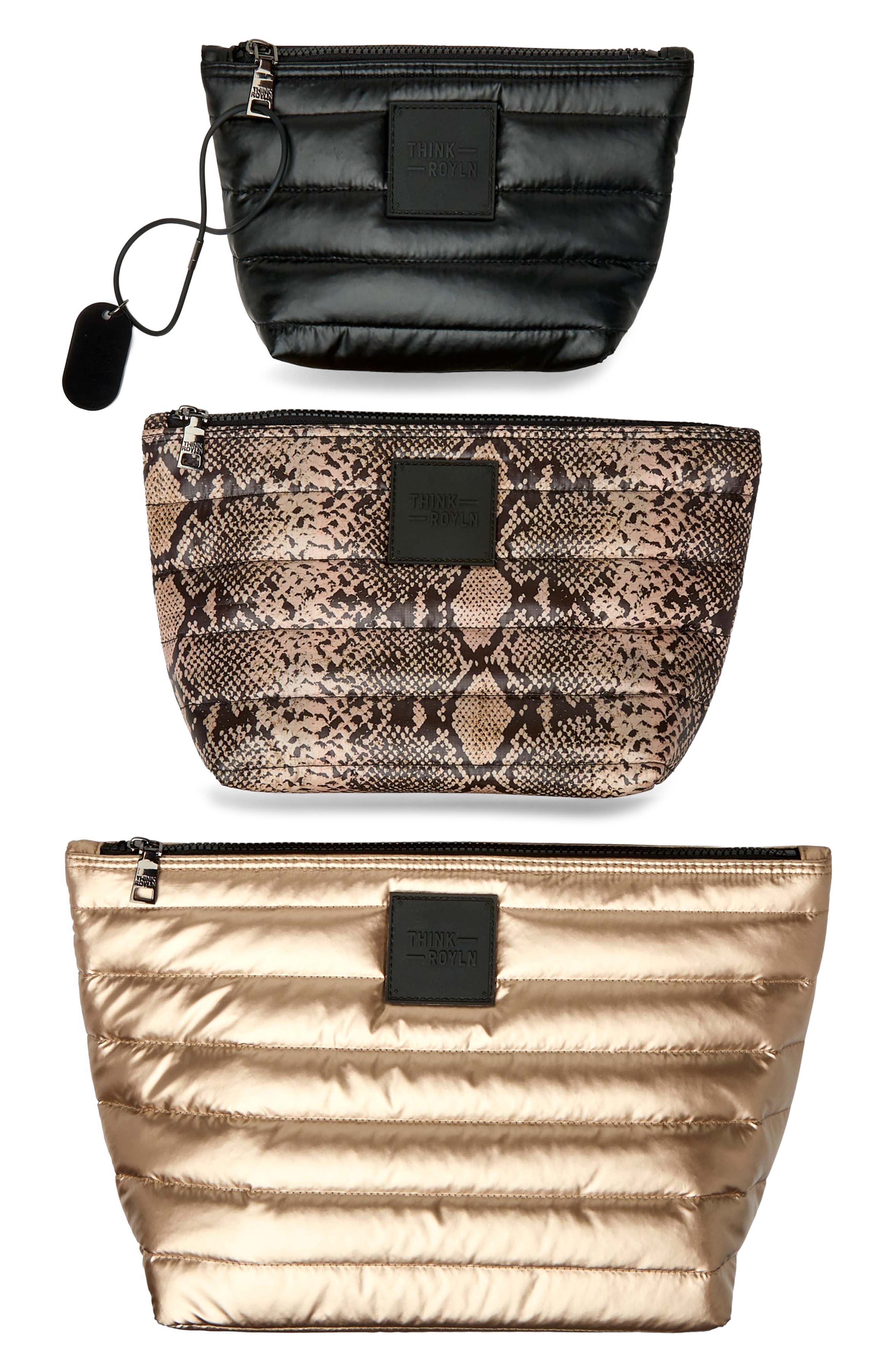 THINK ROYLN Travel Trio Organizational Pouches, Main, color, Pearl Cashmere/ Python Print