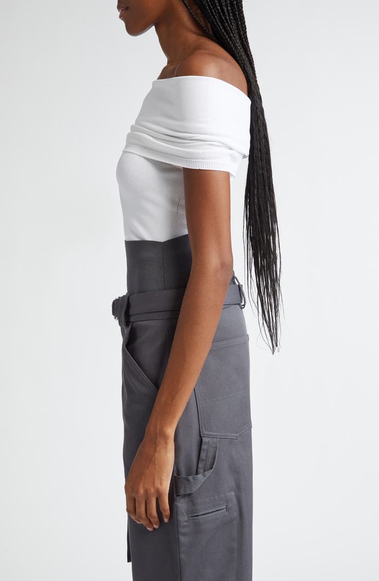 Alaïa Off the Shoulder Ribbed Bodysuit, Alternate, color, 