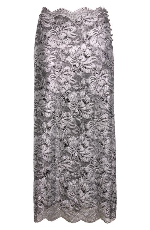 Rabanne Midi Skirt With Scalloped Waistline And Metallic Lace Fabric In Gray