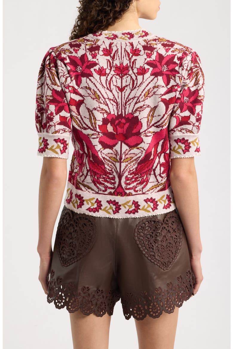 Stained Glass Print Button-Up Cardigan, Alternate, color, STAINED GLASS RED