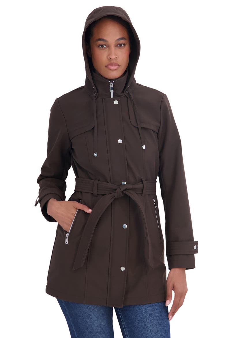 Water Resistant Hooded Softshell Jacket, Alternate, color, BROWN