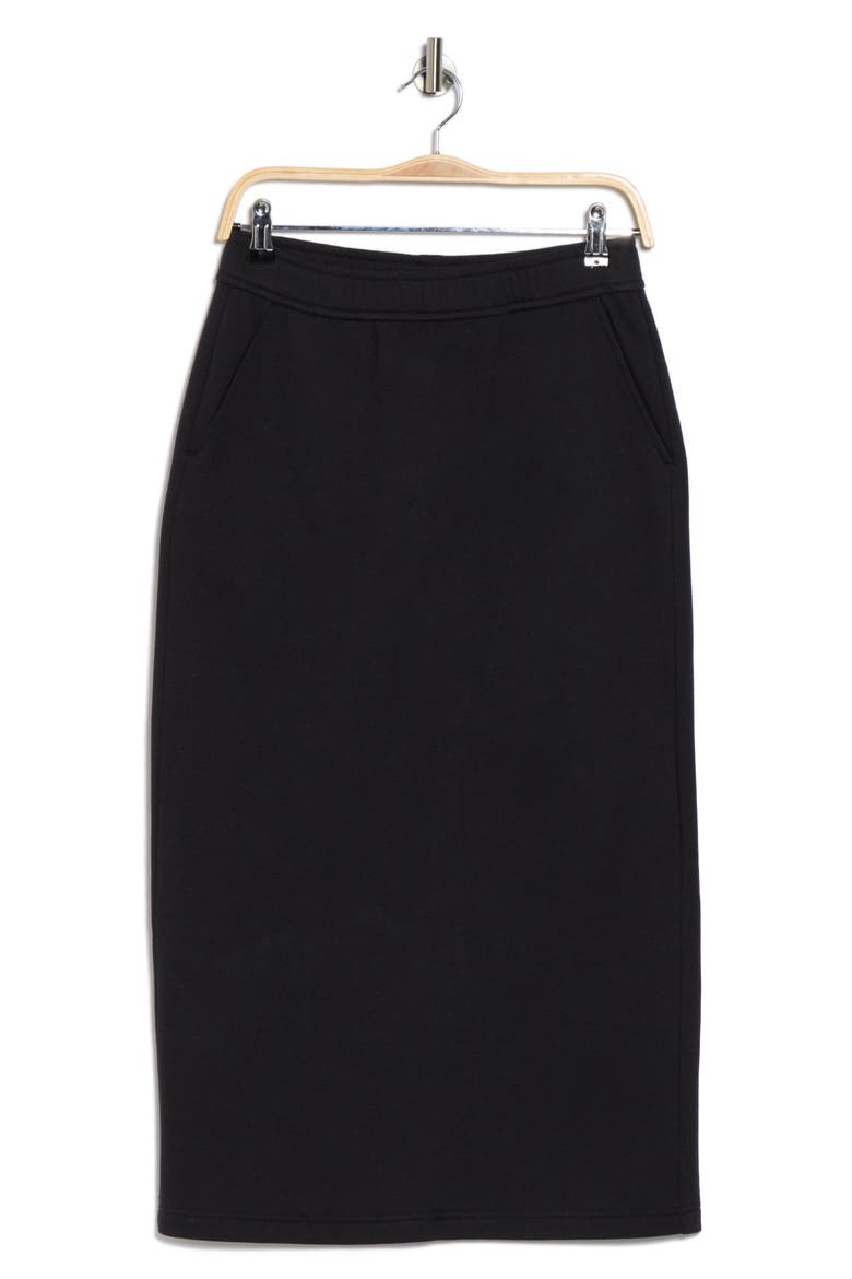 Feather Fleece Midi Skirt, Alternate, color, BLACK