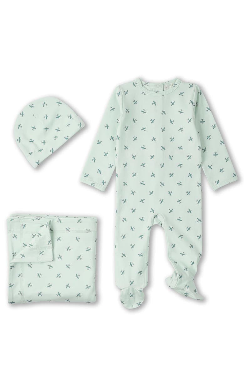 MiniMoi 3 Piece Baby "Aviation" Cotton Rich Footie Set, Main, color, Mint