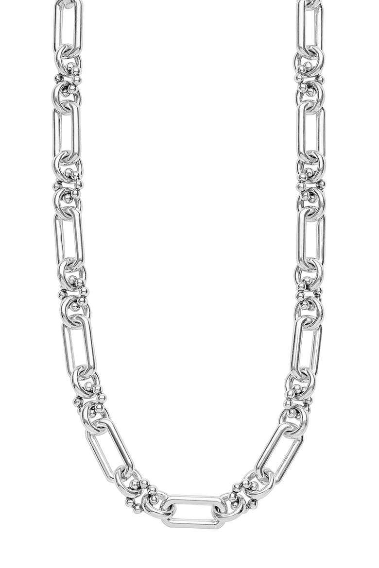 Petite Sterling Silver Caviar Link Necklace, Main, color, SILVER